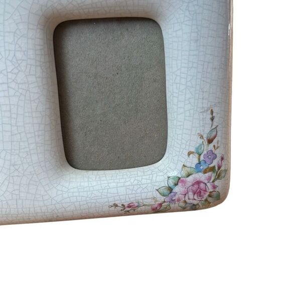 Vintage Porcelain Mini Photo Frame Beautiful Rose On Crackled Porcelain Frame Ba - Picture 4 of 5